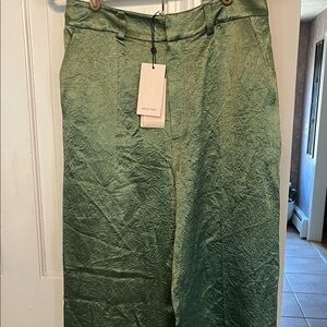cinq a sept Green Satin Wide-Leg Pants nwt